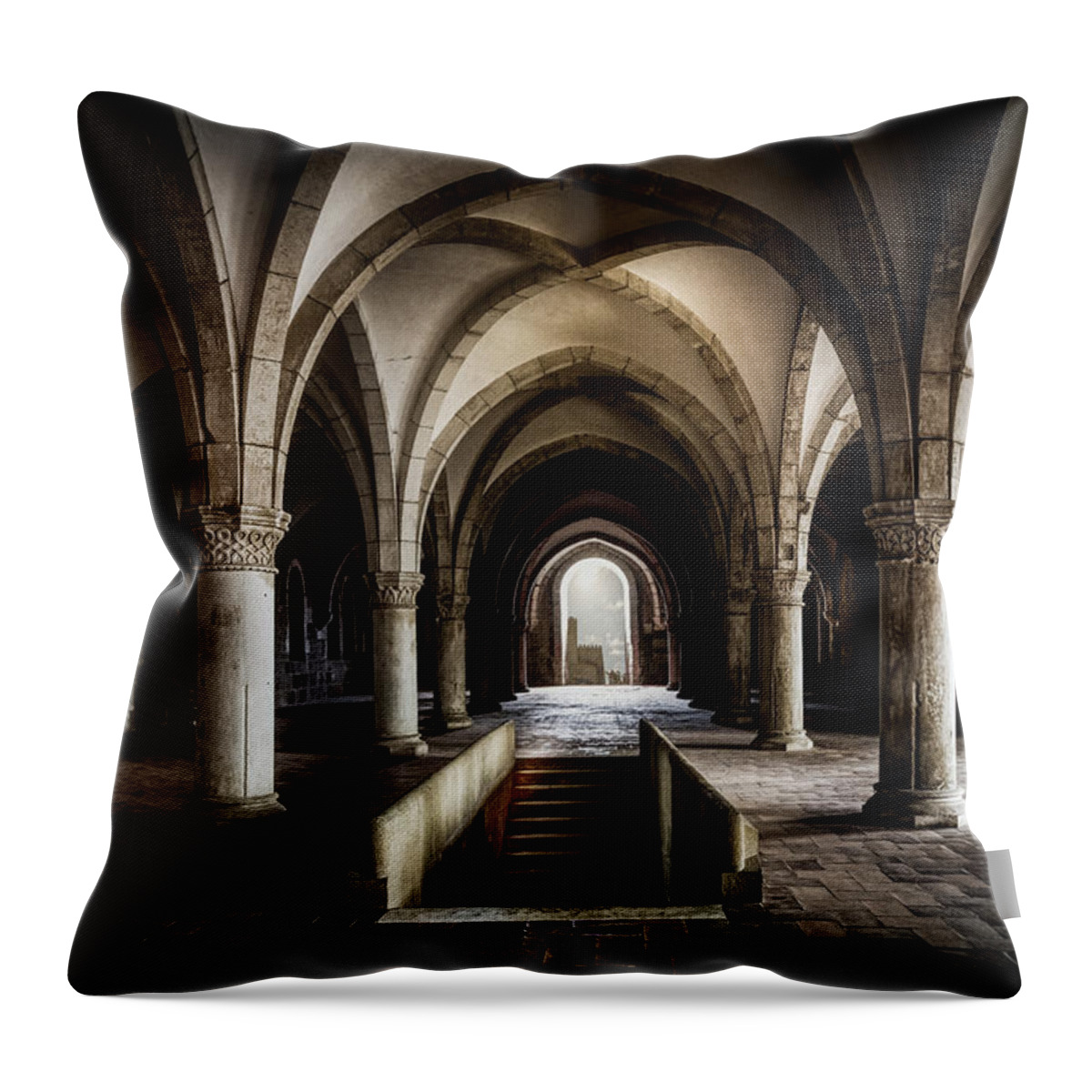 Alcobaca Throw Pillow featuring the photograph The Dormitory in Alcobaca Monastery by Micah Offman