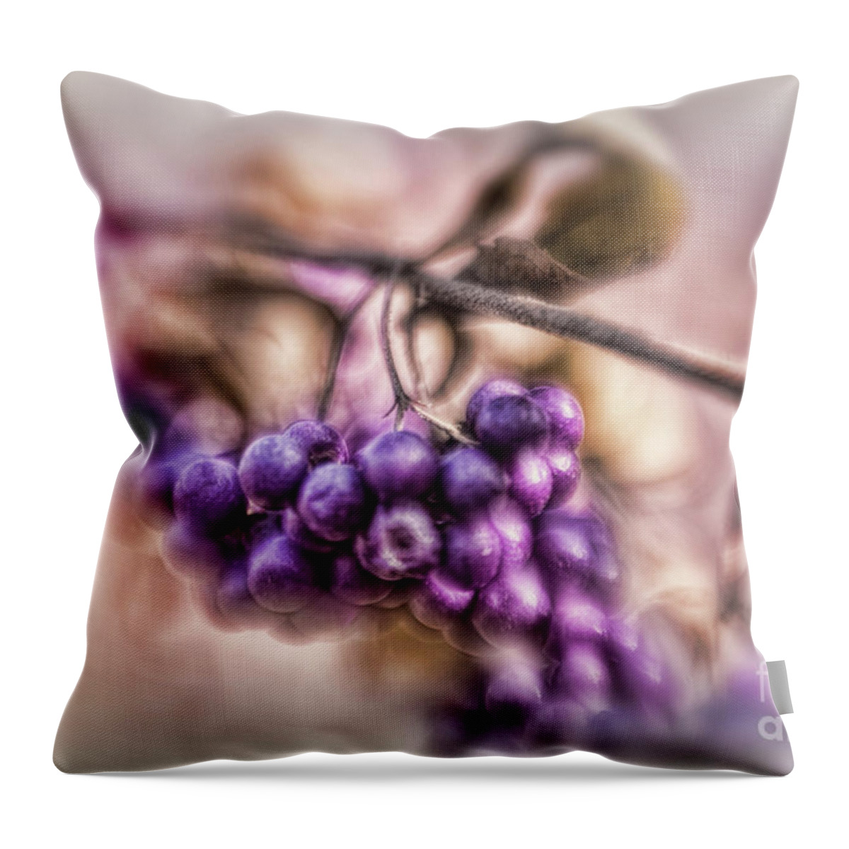 Purple Berries Found In The Fall Throw Pillow featuring the photograph The American Beautyberry by Mary Lou Chmura