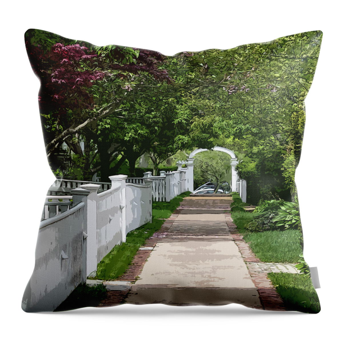 Picket-fence Throw Pillow featuring the digital art The Arbor by Kirt Tisdale