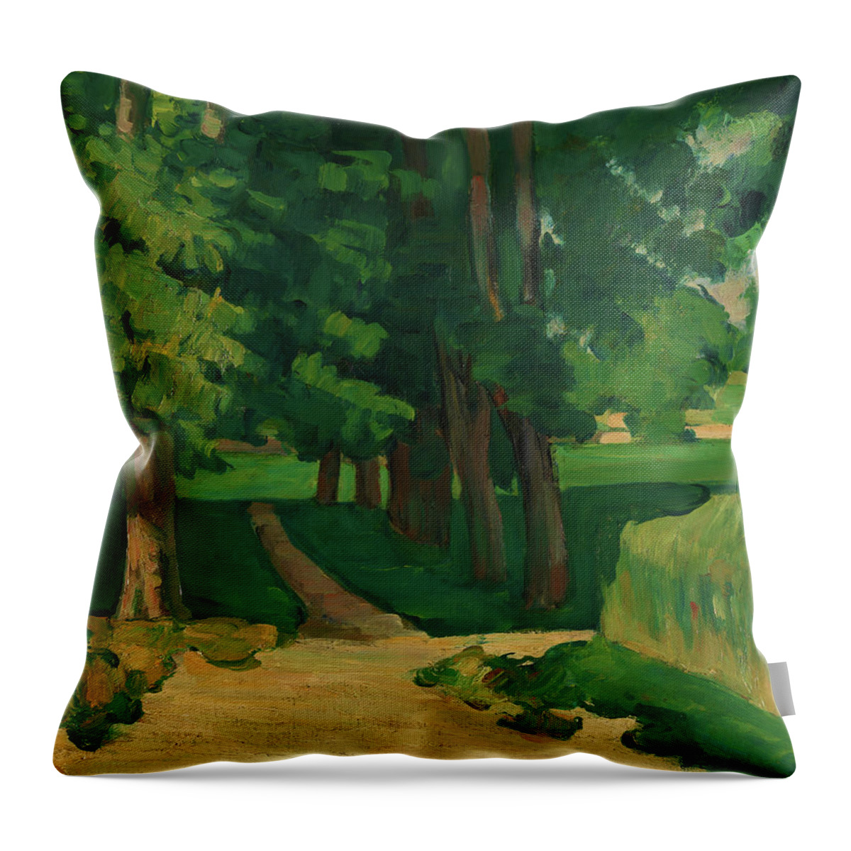 Paul Cezanne Throw Pillow featuring the painting The Avenue at the Jas de Bouffan - Digital Remastered Edition by Paul Cezanne