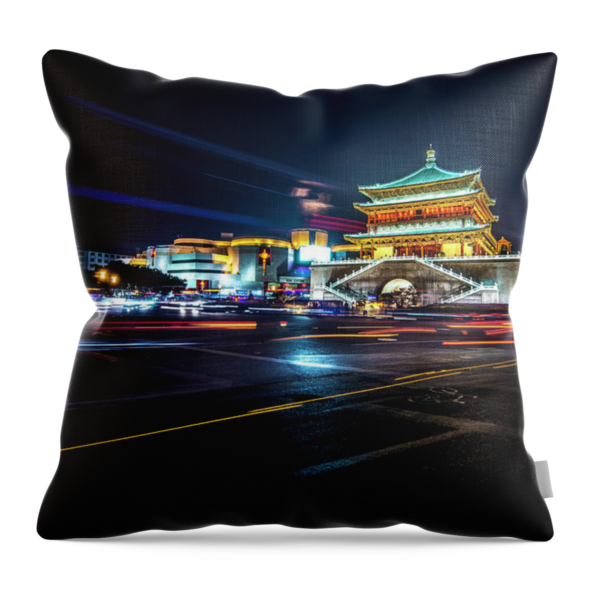 Built Structure Throw Pillow featuring the photograph The Bell Tower Of Xian by Nutexzles