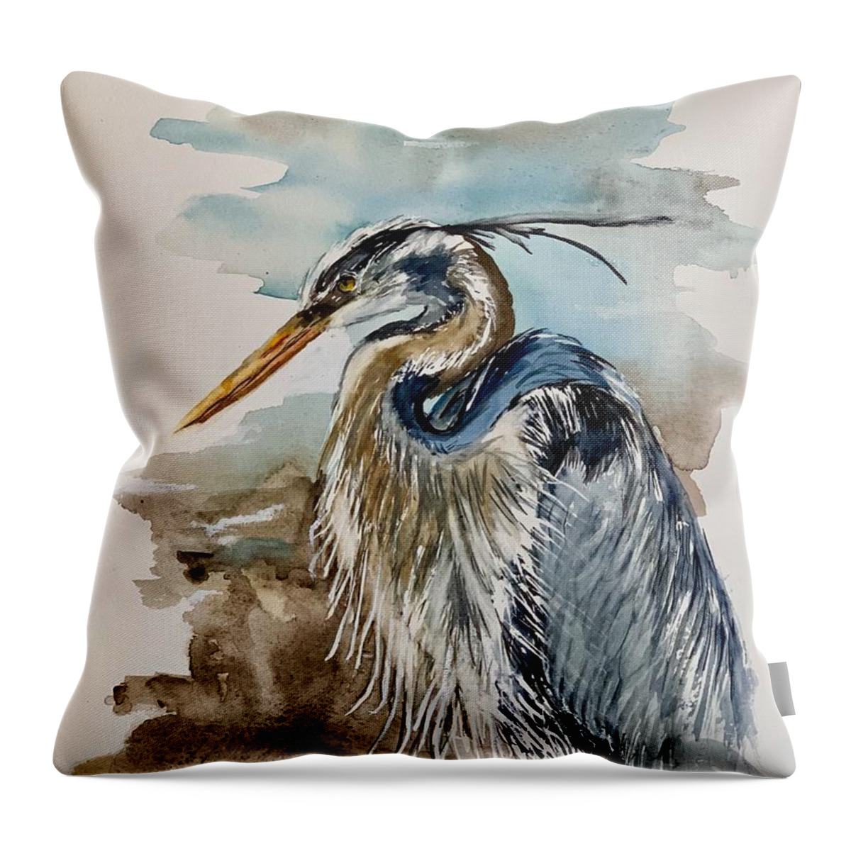  Throw Pillow featuring the painting The bird by Diane Ziemski