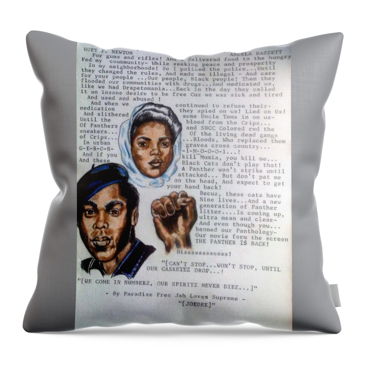 Blak Art Throw Pillow featuring the drawing the Black Panther Party by Joedee