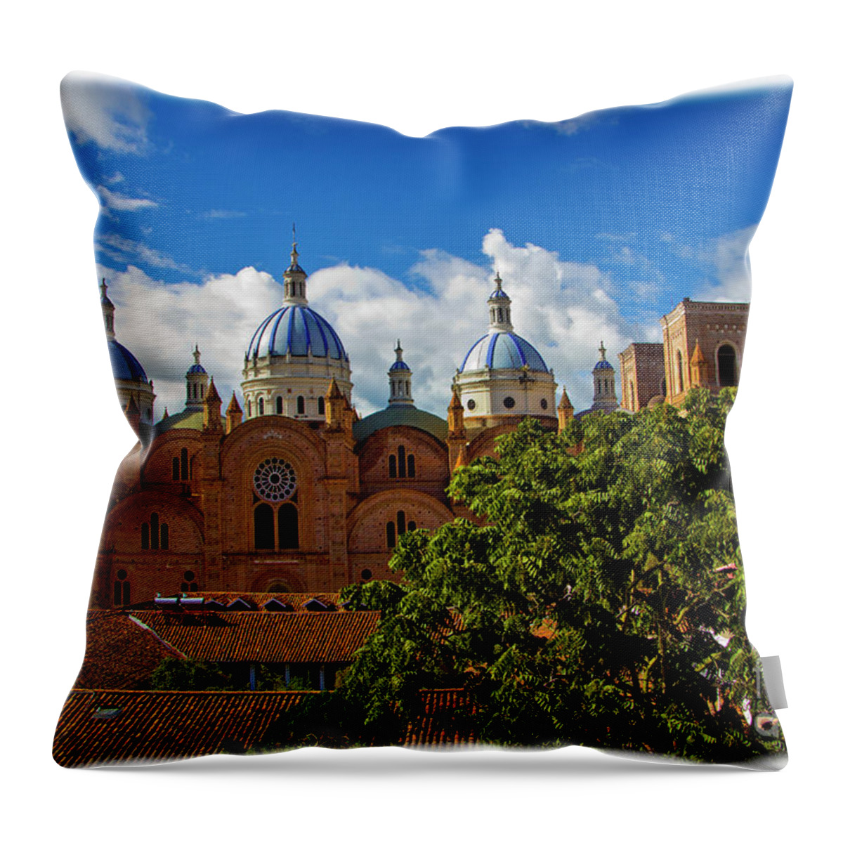 Spanish Throw Pillow featuring the photograph The Blue Domes Of Cuenca III by Al Bourassa