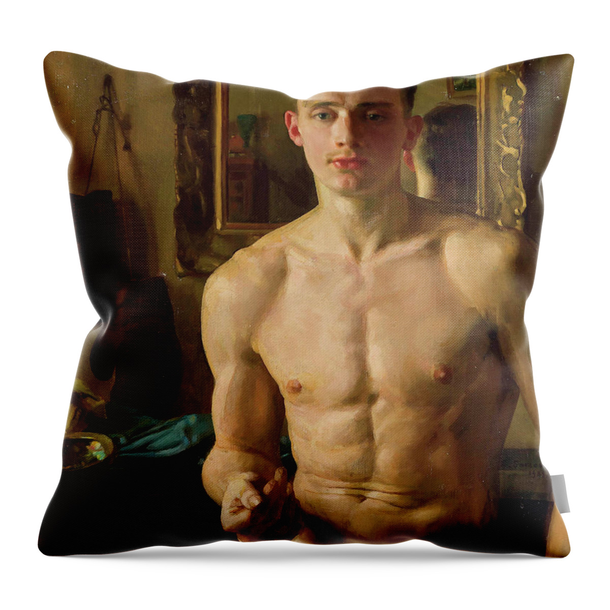 Konstantin Somov Throw Pillow featuring the painting The Boxer by Konstantin Somov