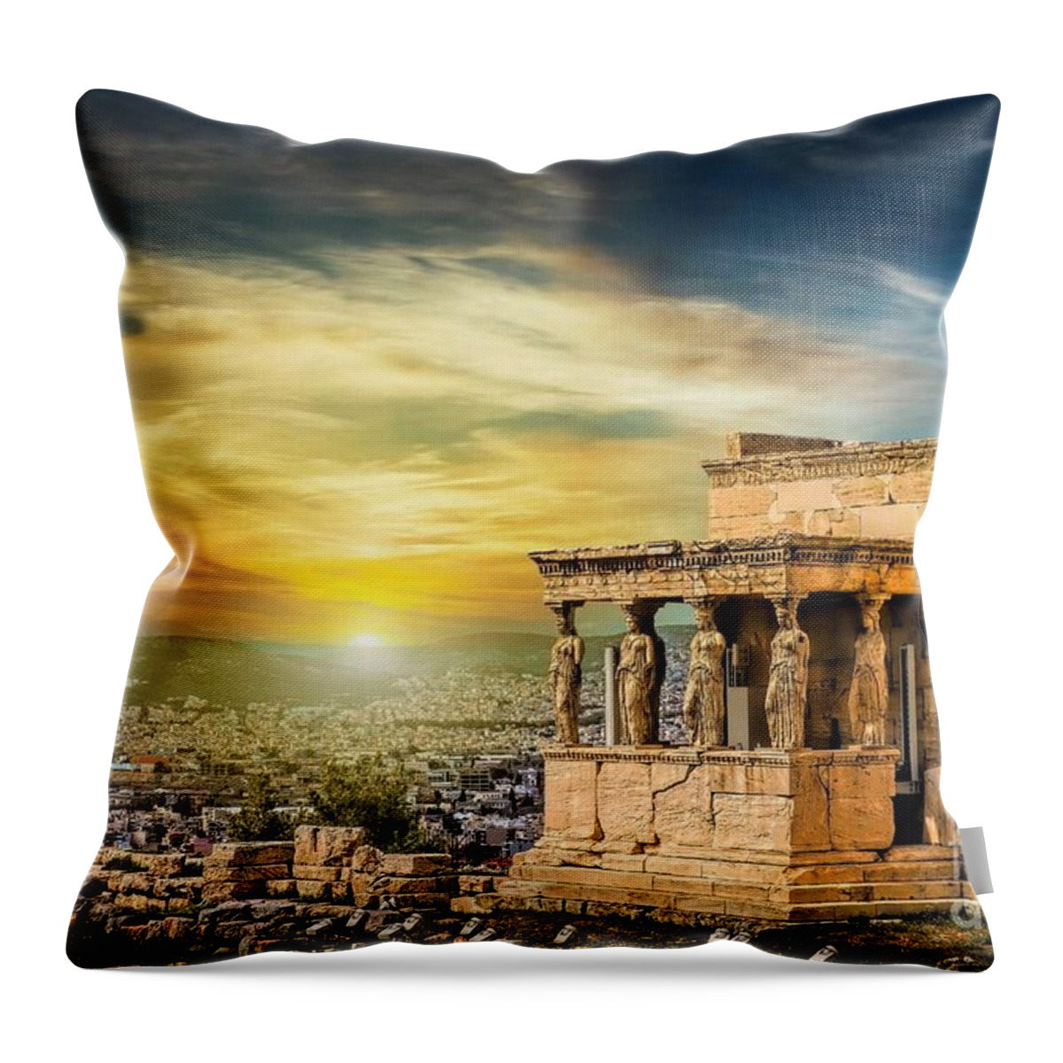 World Heritage Throw Pillow featuring the photograph The Caryatids of Acropolis in Athens, Greece by Stefano Senise