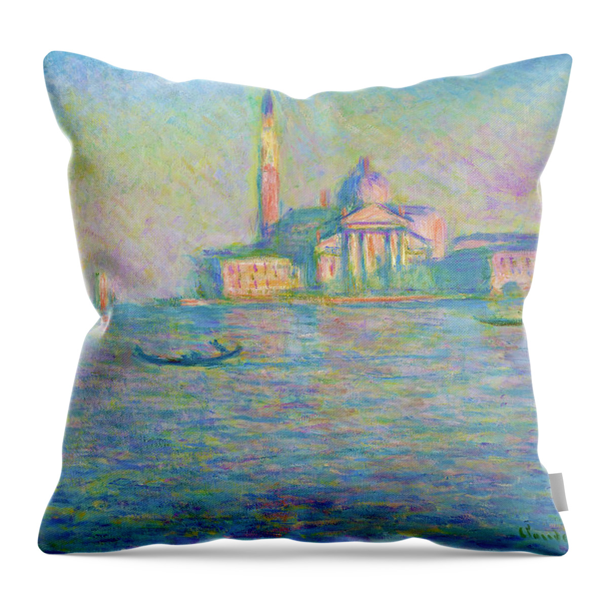 Claude Monet Throw Pillow featuring the painting The church of San Giorgio Maggiore, Venice - Digital Remastered Edition by Claude Monet