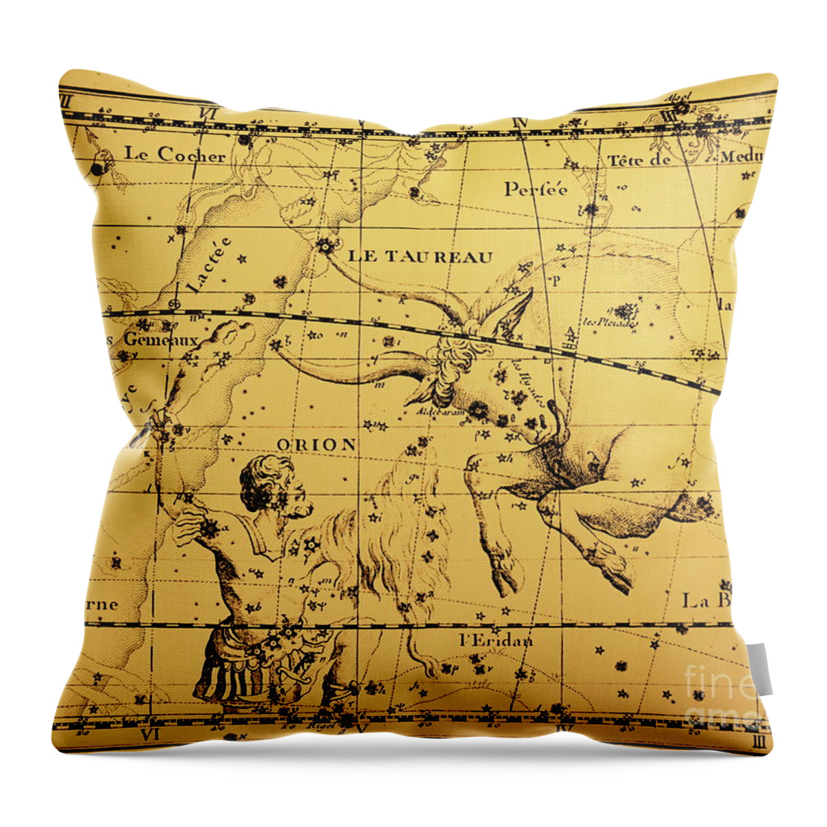 Constellation Throw Pillow featuring the painting The Constellations Orion And Taurus by European School
