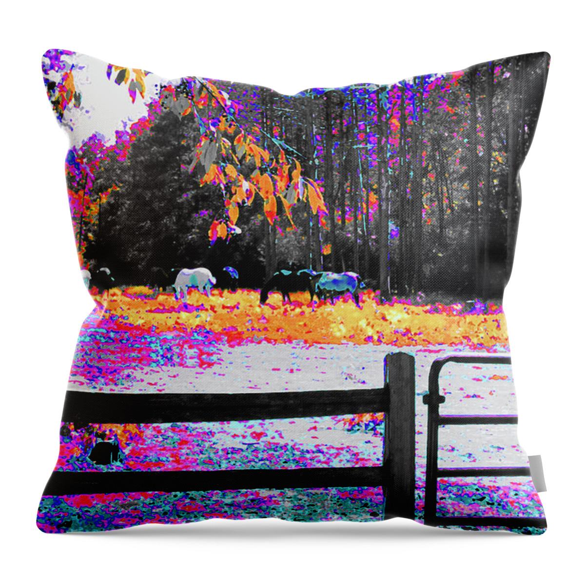 Animals Throw Pillow featuring the painting The Corral by CHAZ Daugherty