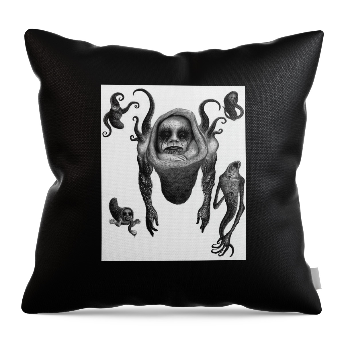 Horror Throw Pillow featuring the drawing The Corrupted Demon Profile - Artwork by Ryan Nieves