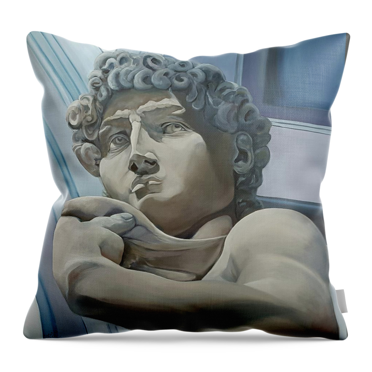 Michelangelo's David Throw Pillow featuring the painting The countenance of David by Connie Rish