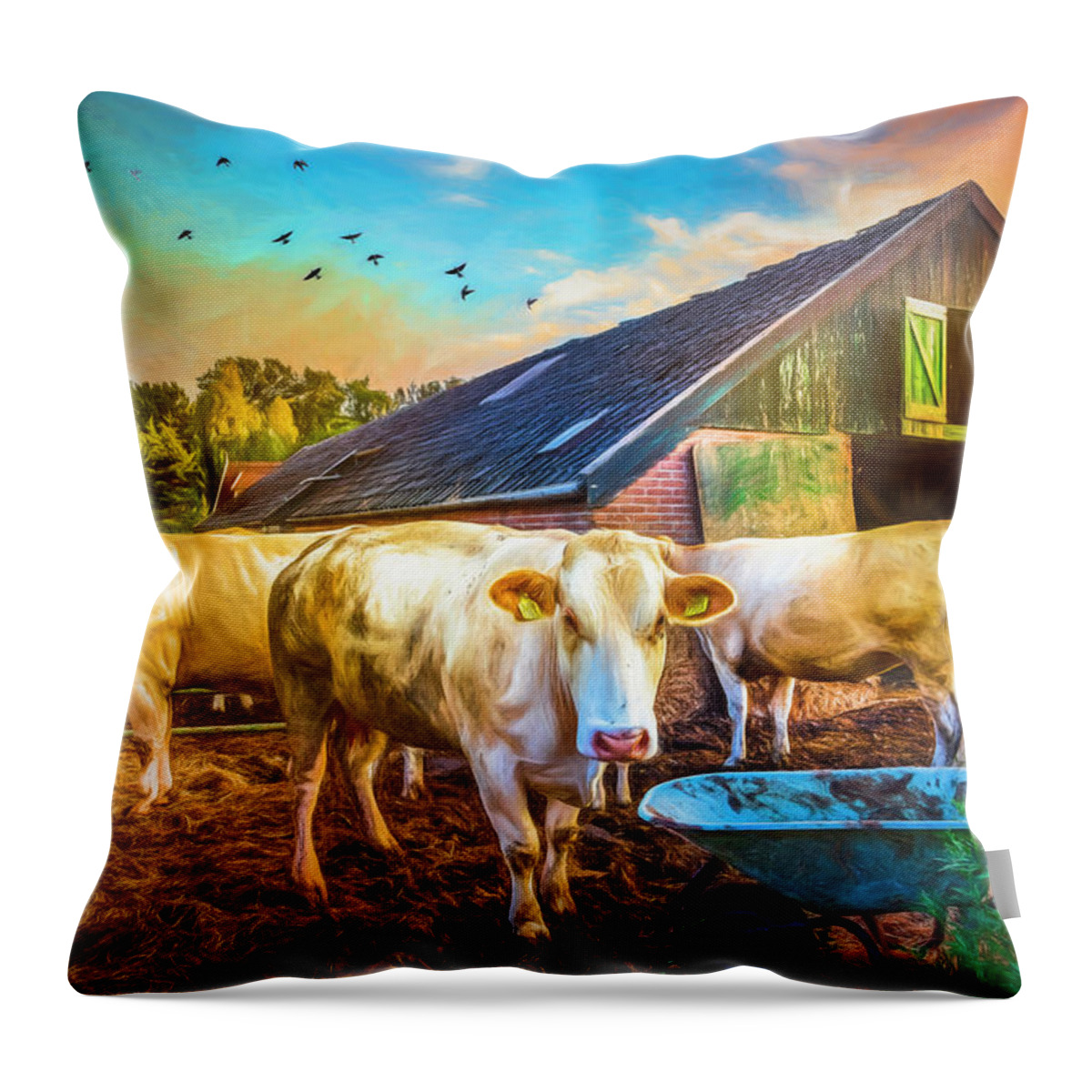 Animals Throw Pillow featuring the photograph The Cows Came Home Painting by Debra and Dave Vanderlaan