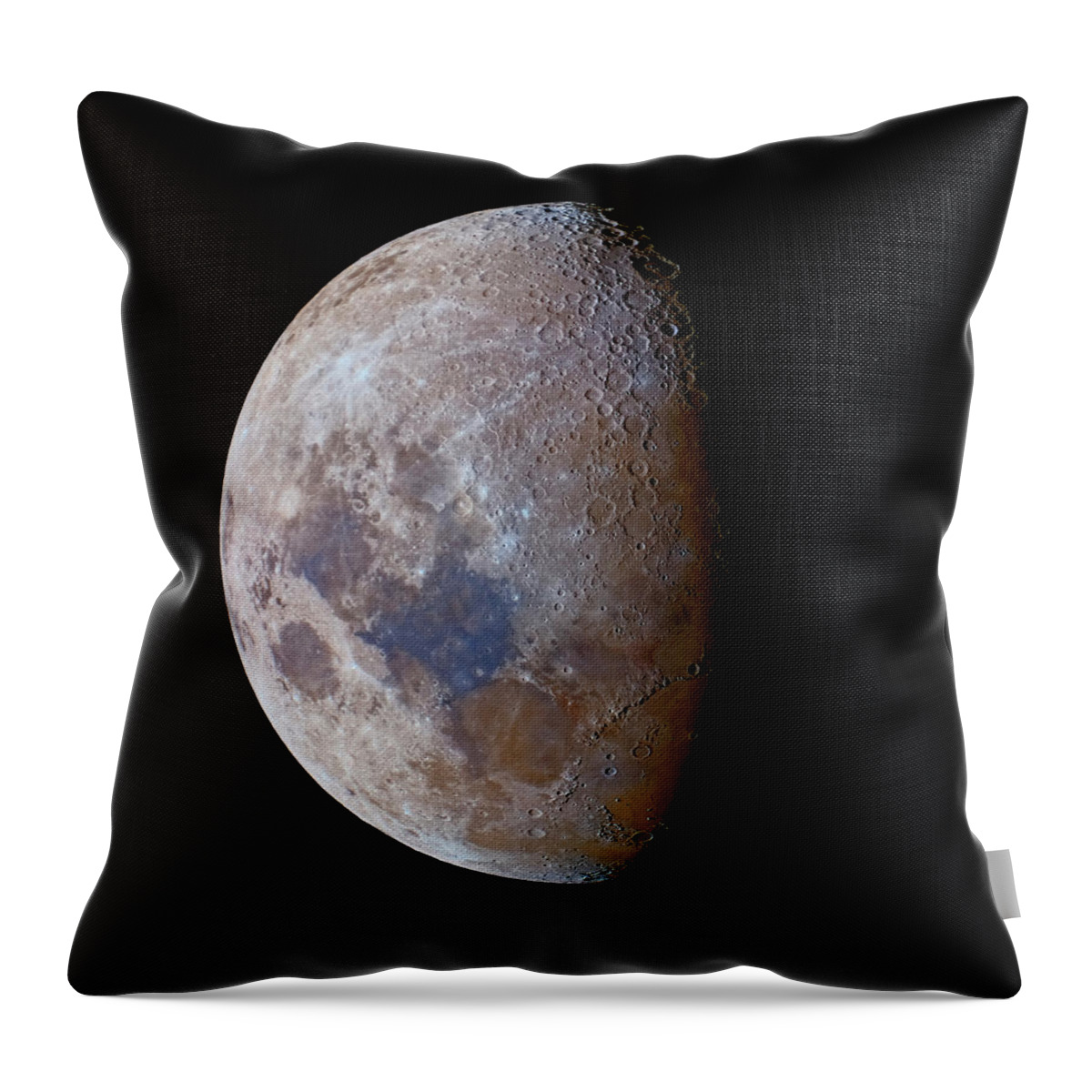 Black Background Throw Pillow featuring the photograph The Crescent Moon Past First Quarter In by Luis Argerich/stocktrek Images