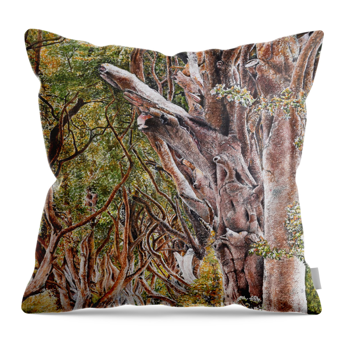 Trees Throw Pillow featuring the painting The Dark Hedges by Wendy Keeney-Kennicutt