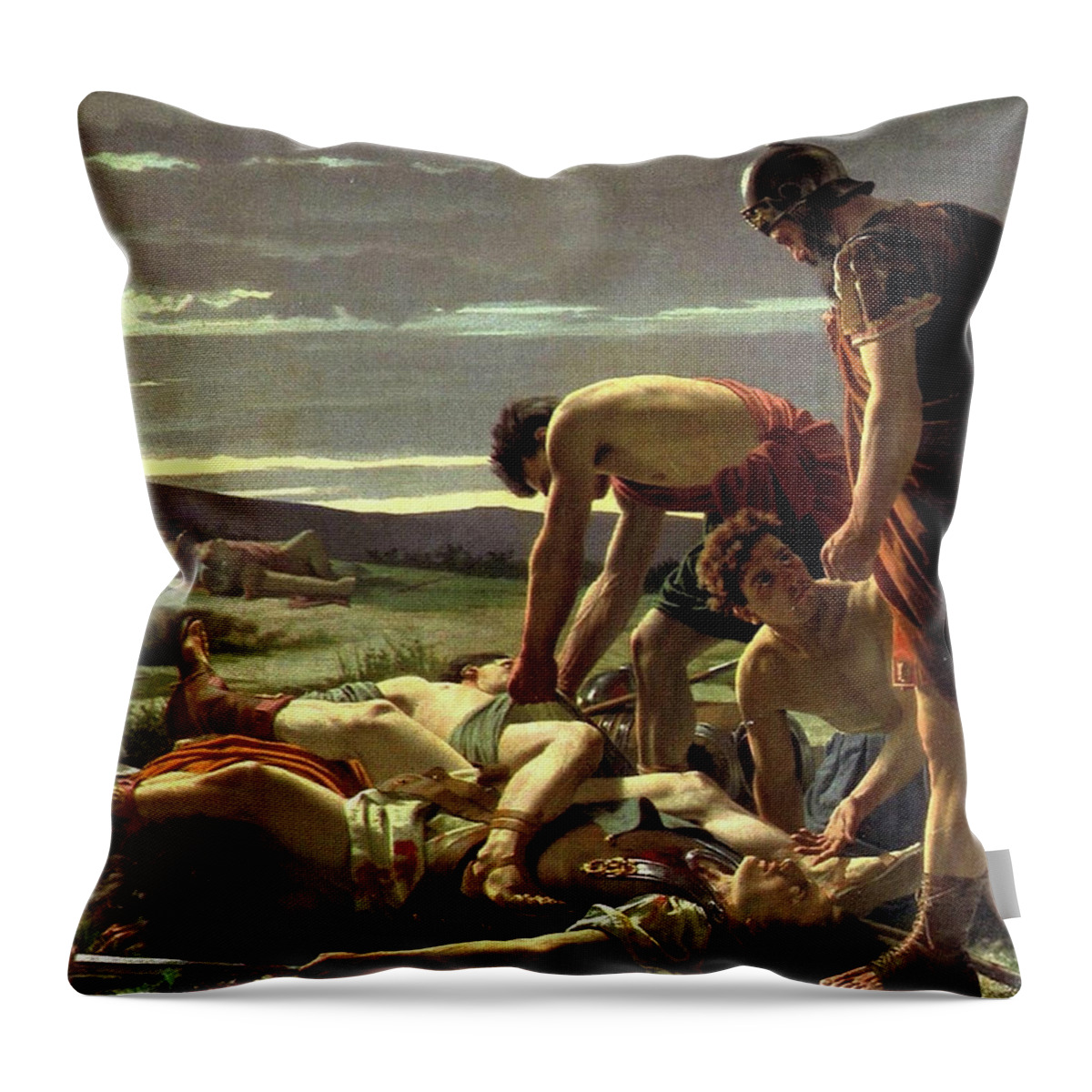 Alcide Segoni Throw Pillow featuring the painting The Discovery of the Body of Catilline by Alcide Segoni
