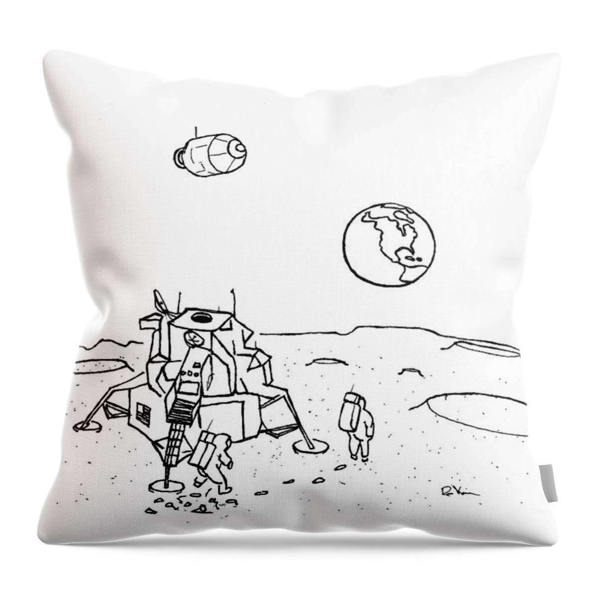 The Eagle Has Landed Throw Pillow featuring the drawing The Eagle Has Landed by Kip DeVore