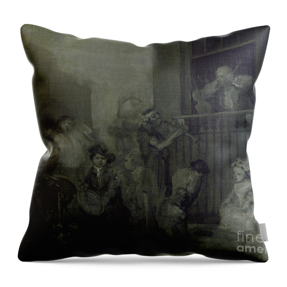 Hogarth Throw Pillow featuring the painting The Enraged Musician, 17th Century by William Hogarth