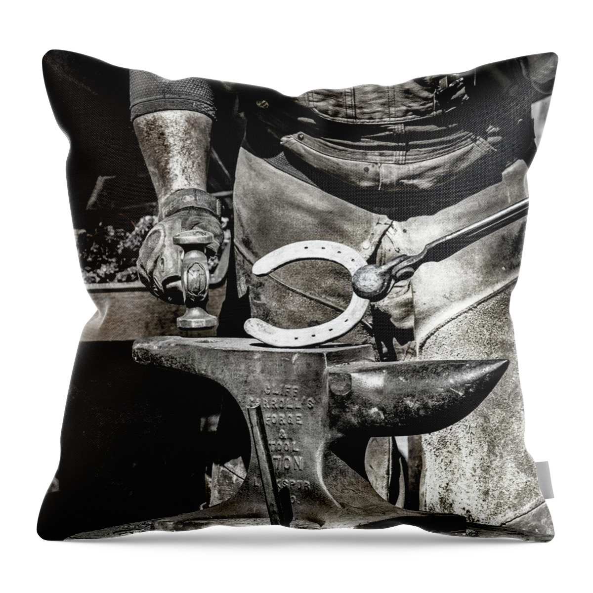 The Farrier Throw Pillow featuring the photograph The Farrier by Mitch Shindelbower
