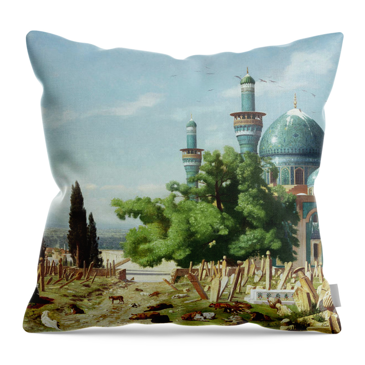 Animal Throw Pillow featuring the painting The Fields Of Rest, Brousse by Jean Leon Gerome
