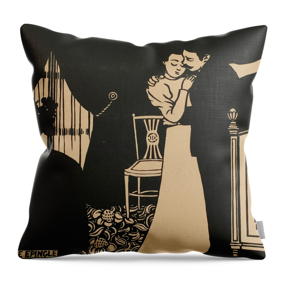 19th Century Art Throw Pillow featuring the relief The Fine Pin, plate three from Intimacies by Felix Edouard Vallotton