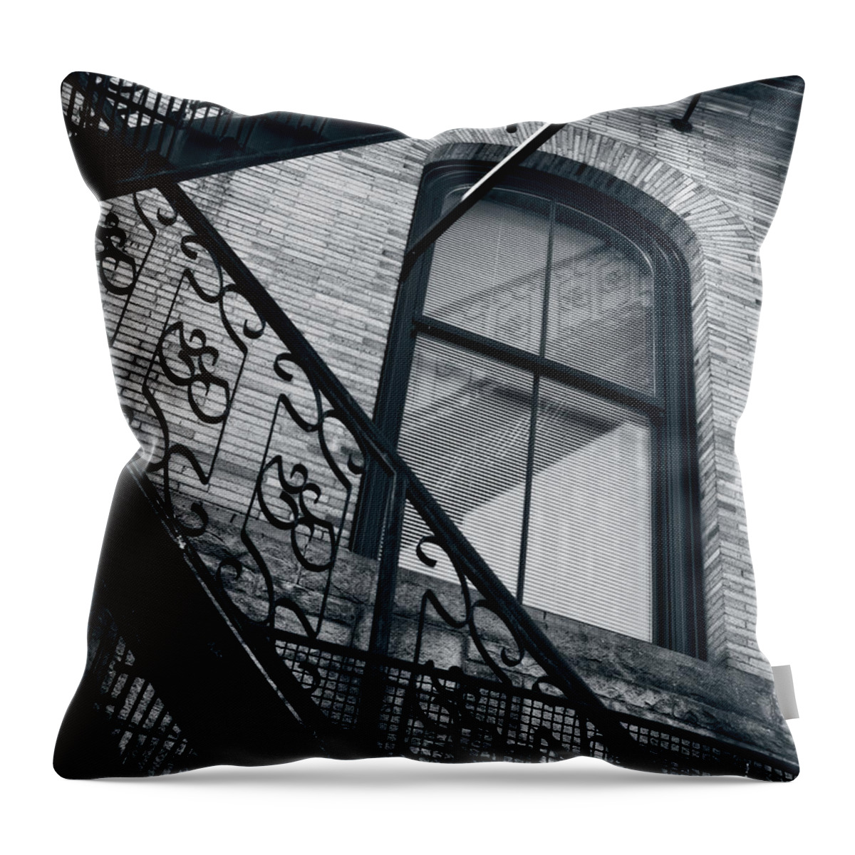 Black And White Throw Pillow featuring the photograph The Fire Escape by Judi Kubes