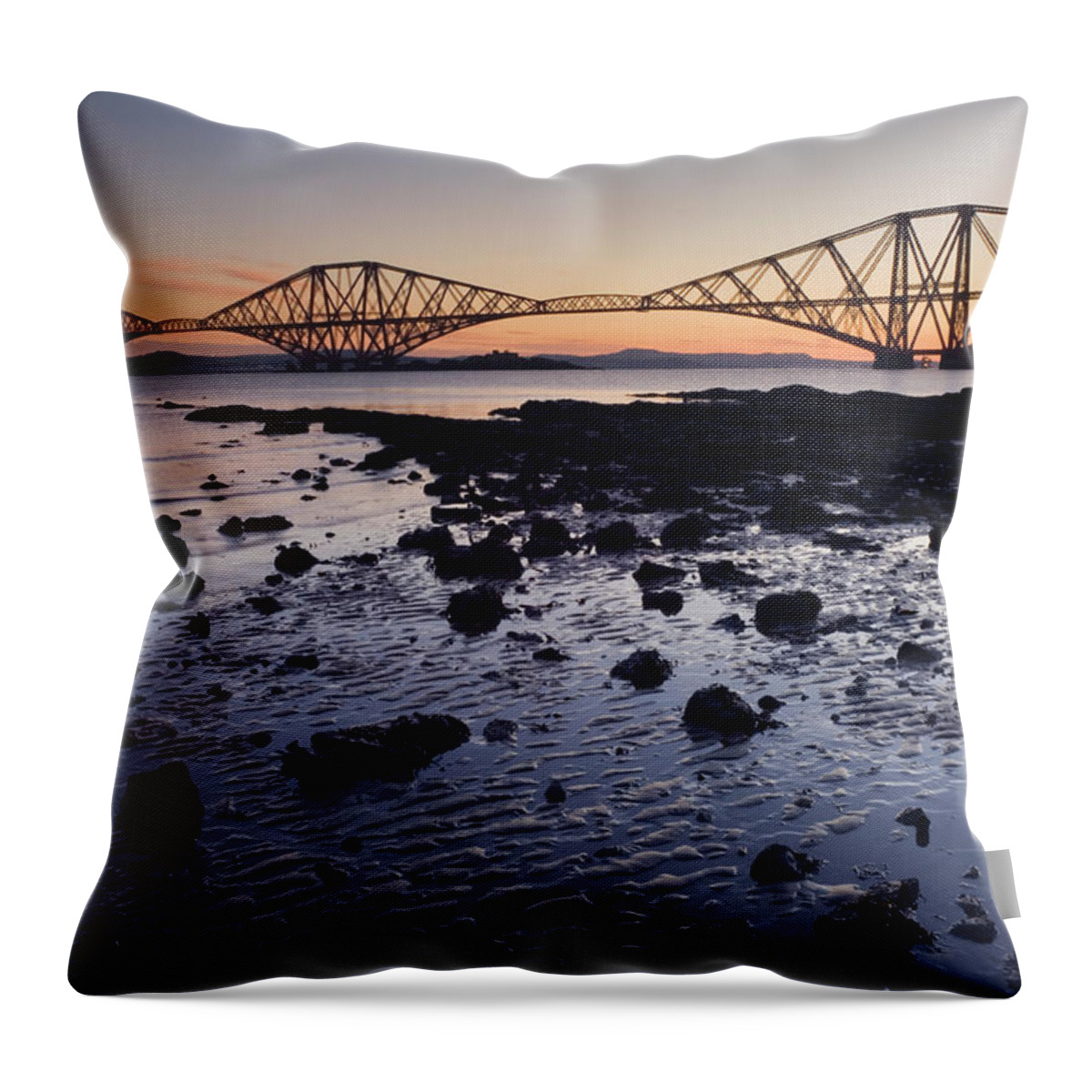 Cantilever Bridge Throw Pillow featuring the photograph The Forth Rail Bridge At Dawn by Northlightimages