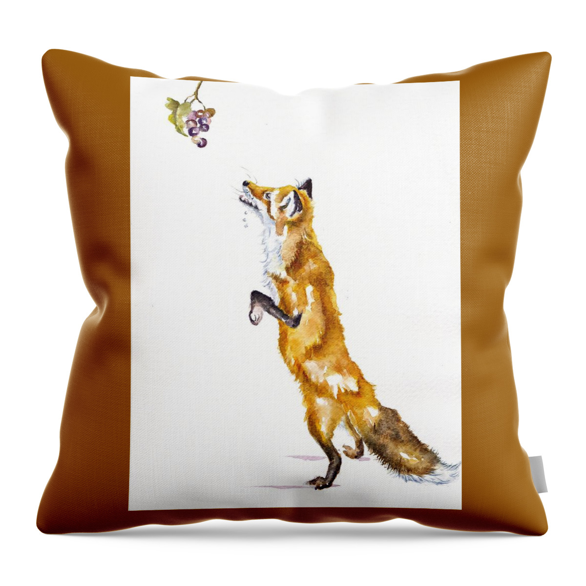 Aesop's Fables Throw Pillow featuring the painting The Fox and the Grapes by Debra Hall