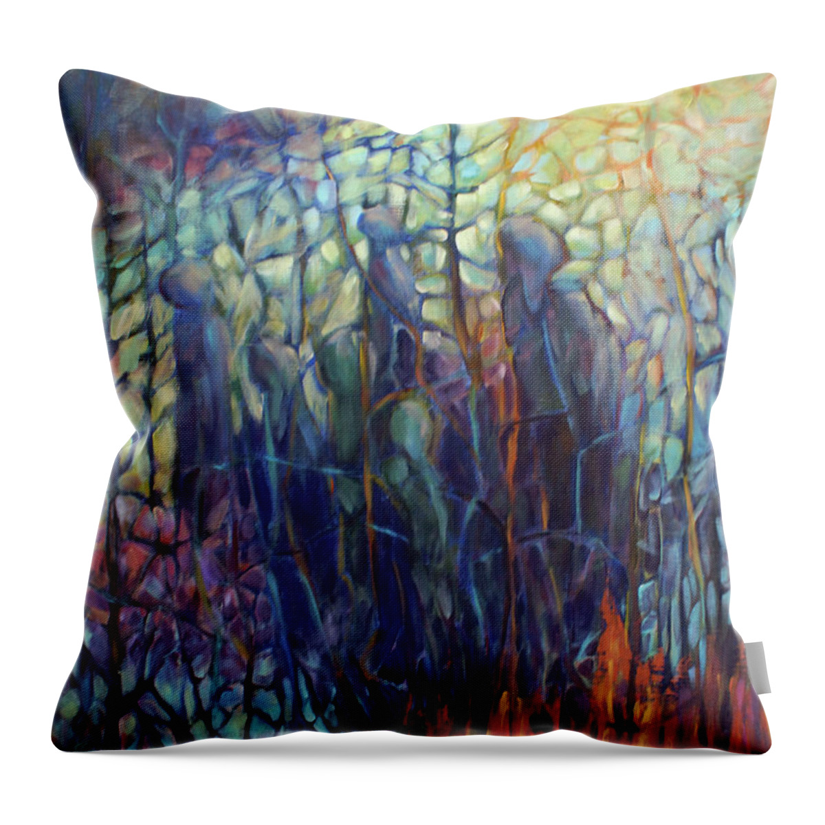 Figures Throw Pillow featuring the painting The Gathering by Jo Smoley