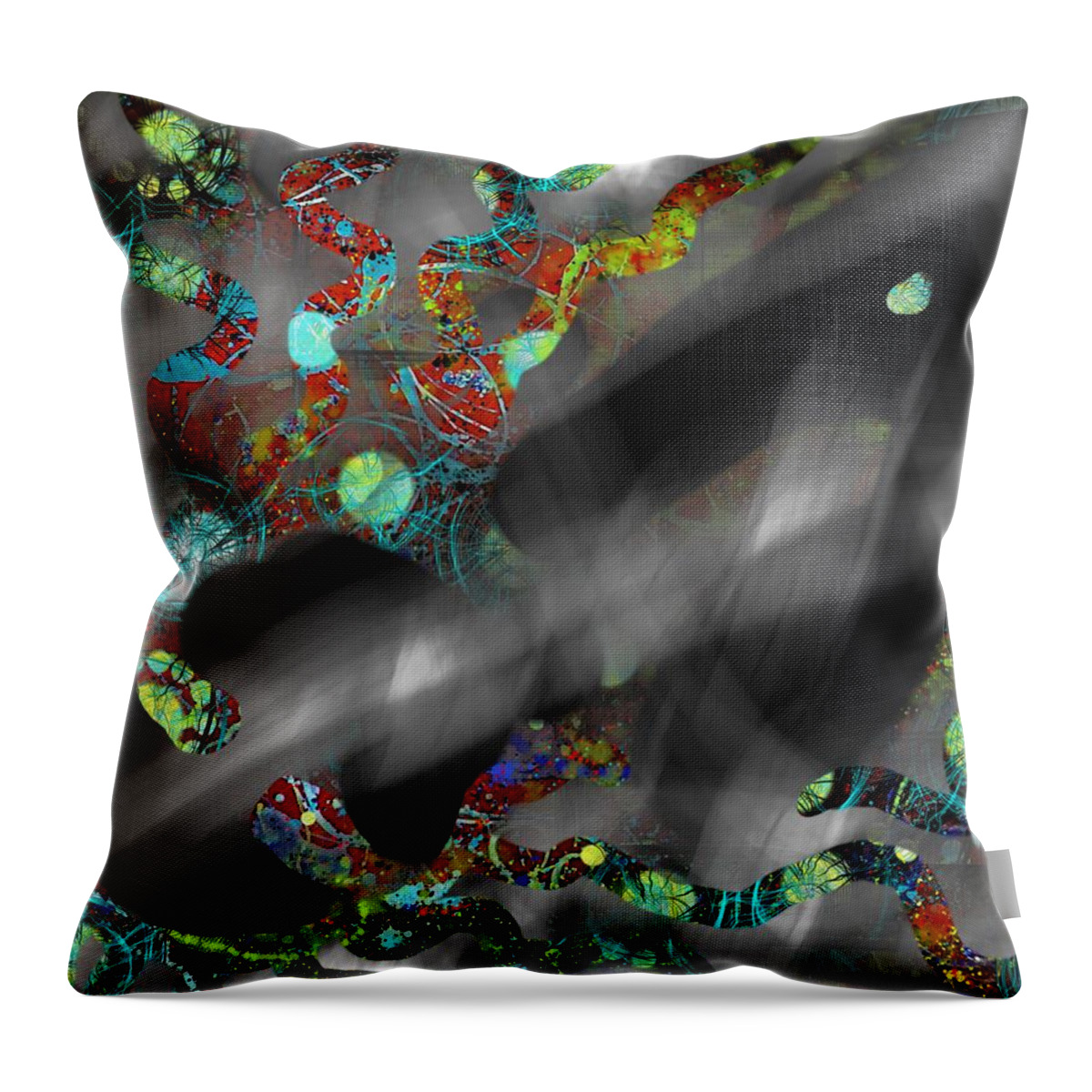 Abstract Throw Pillow featuring the drawing The Ghost Hides Imprint of the Spirit by Joan Stratton