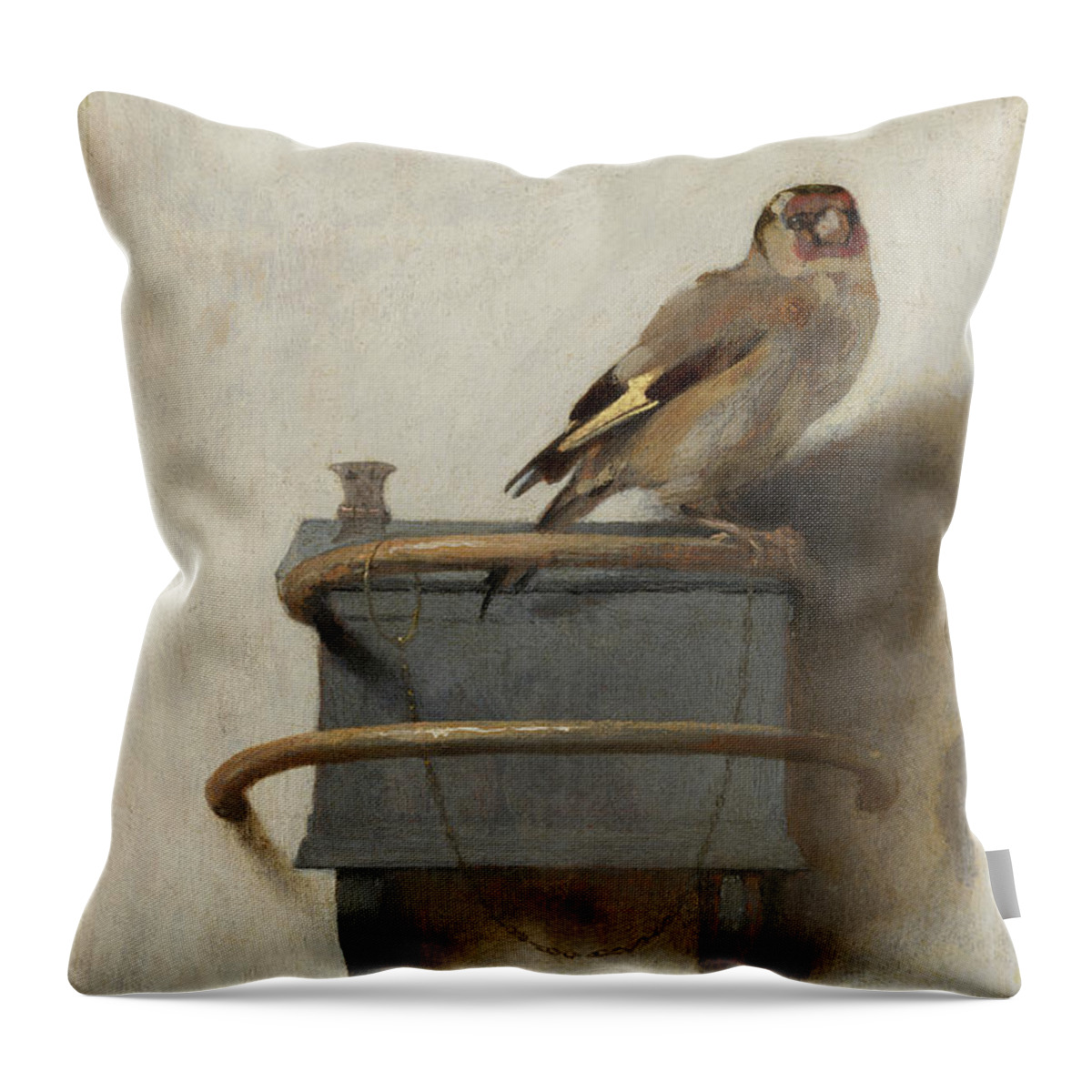 Carel Fabritius Throw Pillow featuring the painting The Goldfinch, circa 1654 by Carel Fabritius