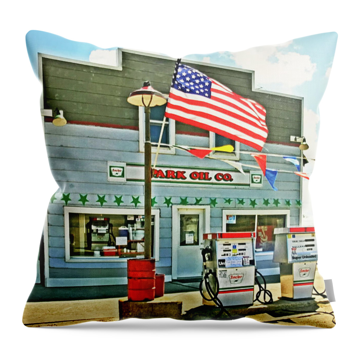 Good Ol Days. Service Station Throw Pillow featuring the photograph The Good Ol Days by Shirley Heier
