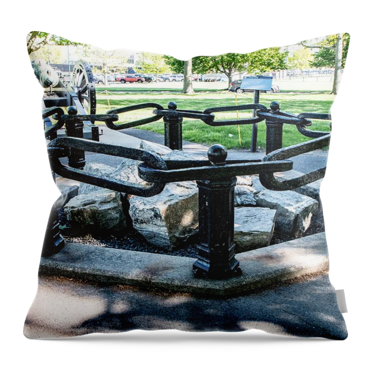 This Is A Photo Of The Great Chain Display At The West Point Military Academy Throw Pillow featuring the photograph The Great Chain by Bill Rogers