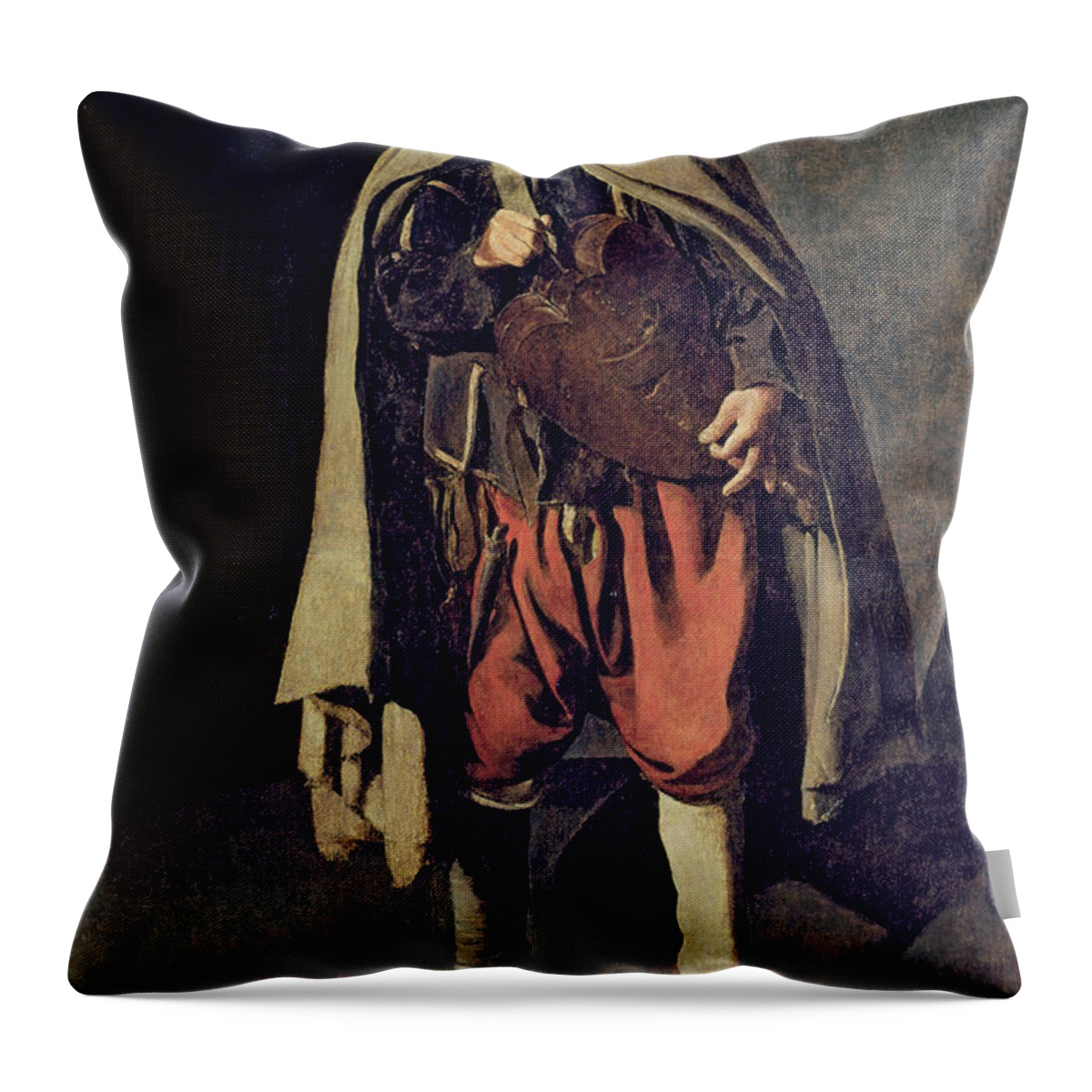 Old Person Throw Pillow featuring the painting The Hurdy Gurdy Player With His Dog, 1620s by Georges De La Tour