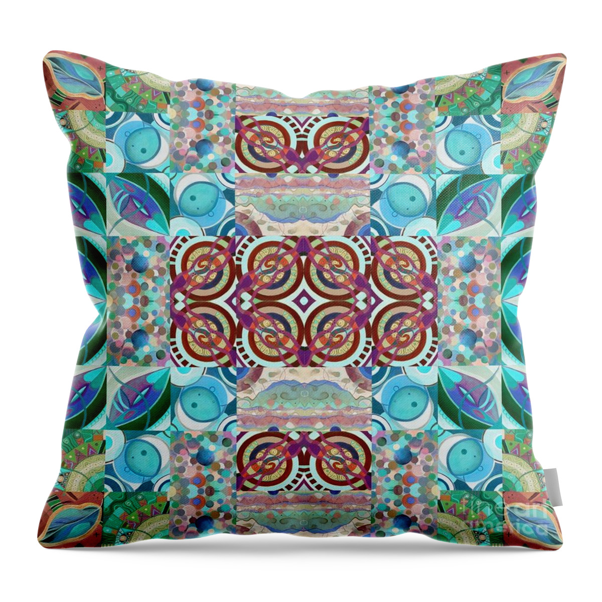 The Joy Of Design Mandala Series Puzzle 7 Arrangement 6 By Helena Tiainen Throw Pillow featuring the painting The Joy of Design Mandala Puzzle Series 7 Arrangement 6 Inverted by Helena Tiainen