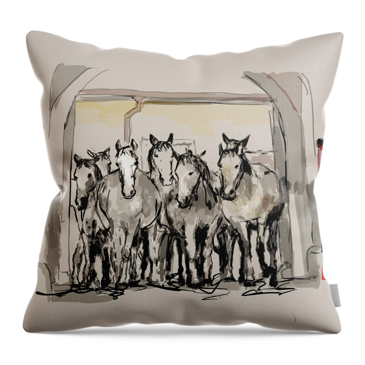 Horses. Kladruber  Throw Pillow featuring the digital art The Kladrubers by Debbi Saccomanno Chan