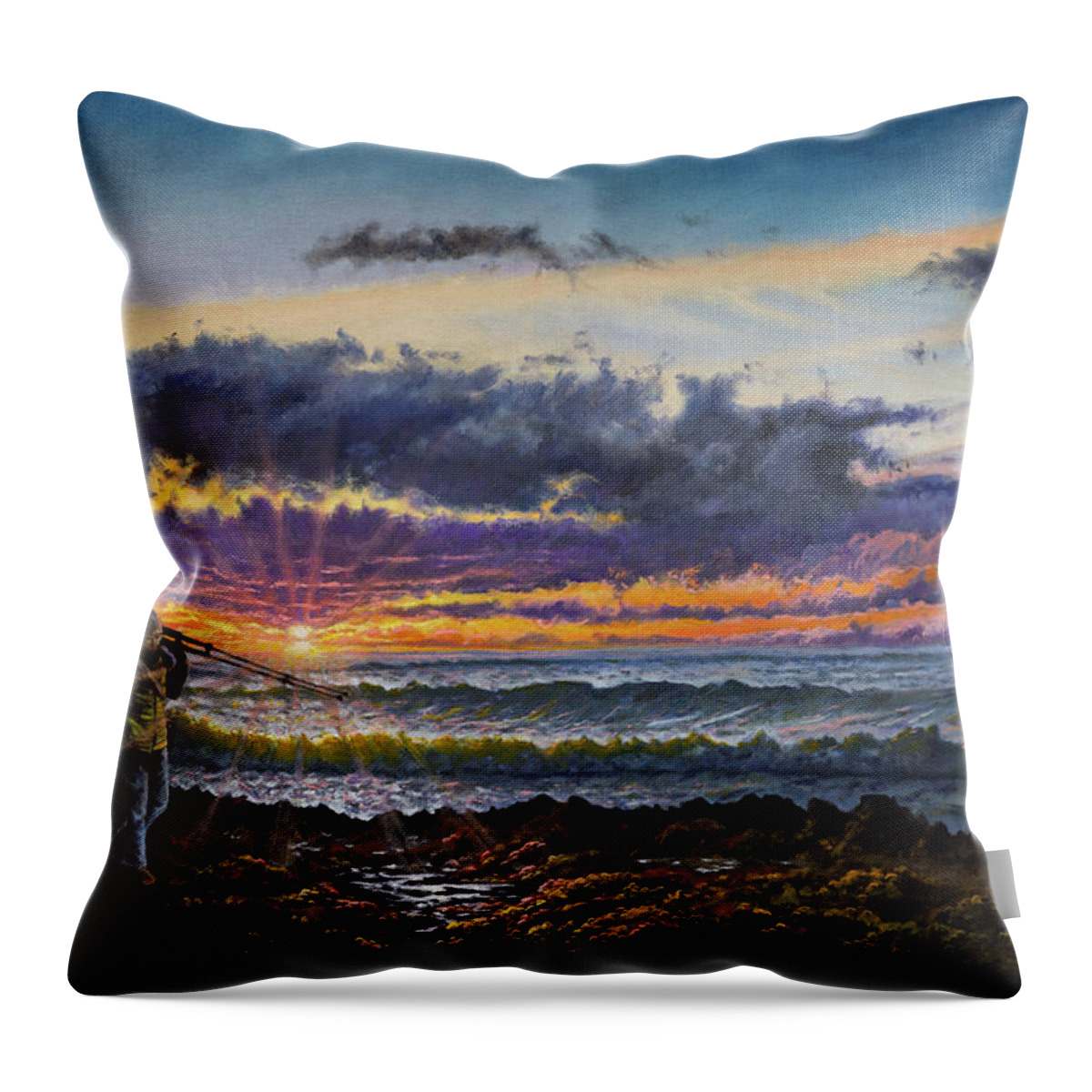 Bob Ross Style Throw Pillow featuring the painting The Landscape Photographer by Chris Steele
