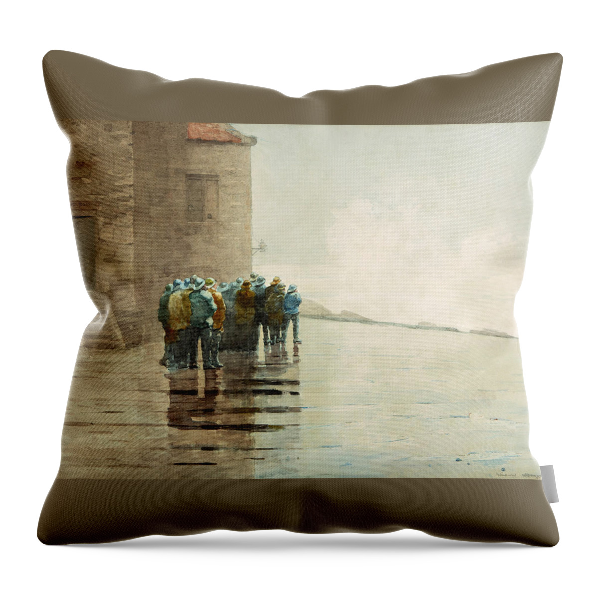 Winslow Homer Throw Pillow featuring the drawing The Life Brigade by Winslow Homer