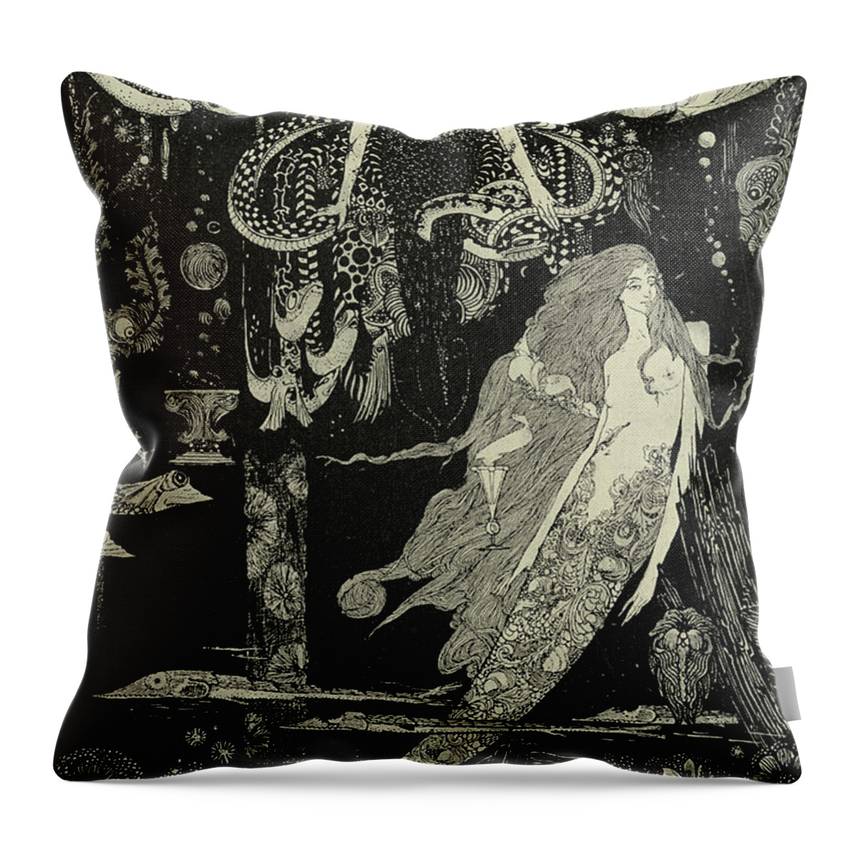 Mermaid Throw Pillow featuring the painting The Little Mermaid by Harry Clarke