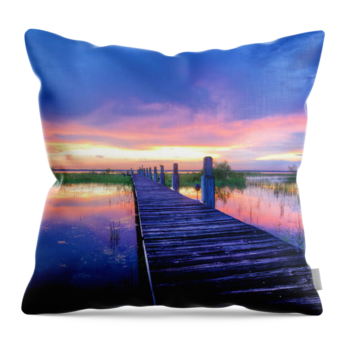 Clouds Throw Pillow featuring the photograph The Long Dock by Debra and Dave Vanderlaan