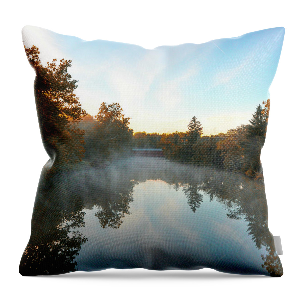 The Throw Pillow featuring the photograph The Long View - Sachs Covered Bridge - Gettysburg by Bill Cannon
