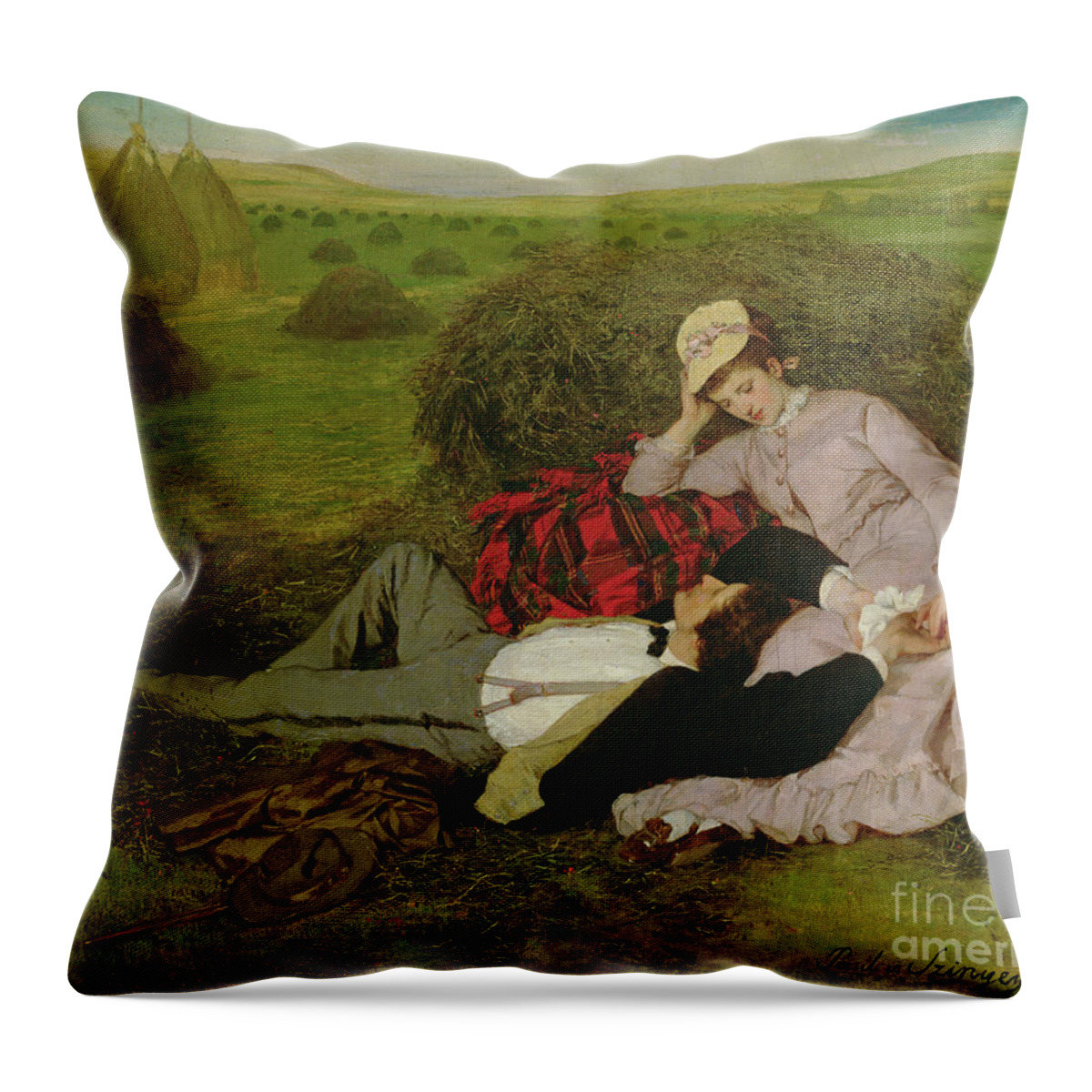 Lover Throw Pillow featuring the painting The Lovers, 1870 by Pal Szinyei Merse