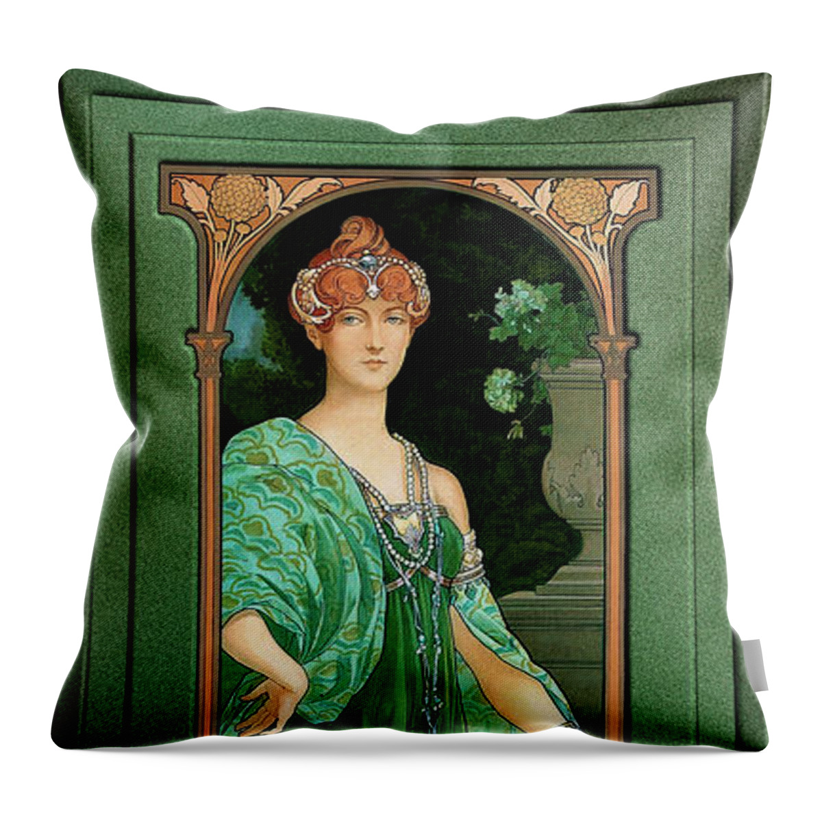 The Majestic Peacock Throw Pillow featuring the painting The Majestic Peacock by Elisabeth Sonrel by Rolando Burbon