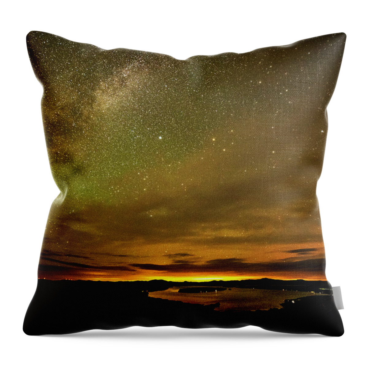 Rangeley Throw Pillow featuring the photograph The Milky Way over Rangeley Lake Rangeley Maine by Toby McGuire