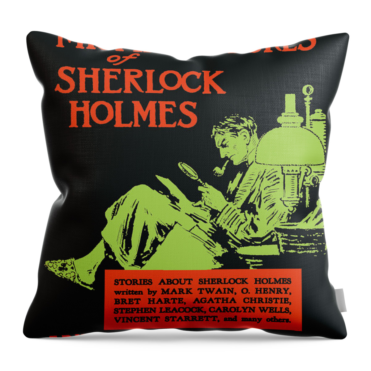 Sherlock Throw Pillow featuring the painting The Misadventures of Sherlock Holmes (book cover) by Aage Lund