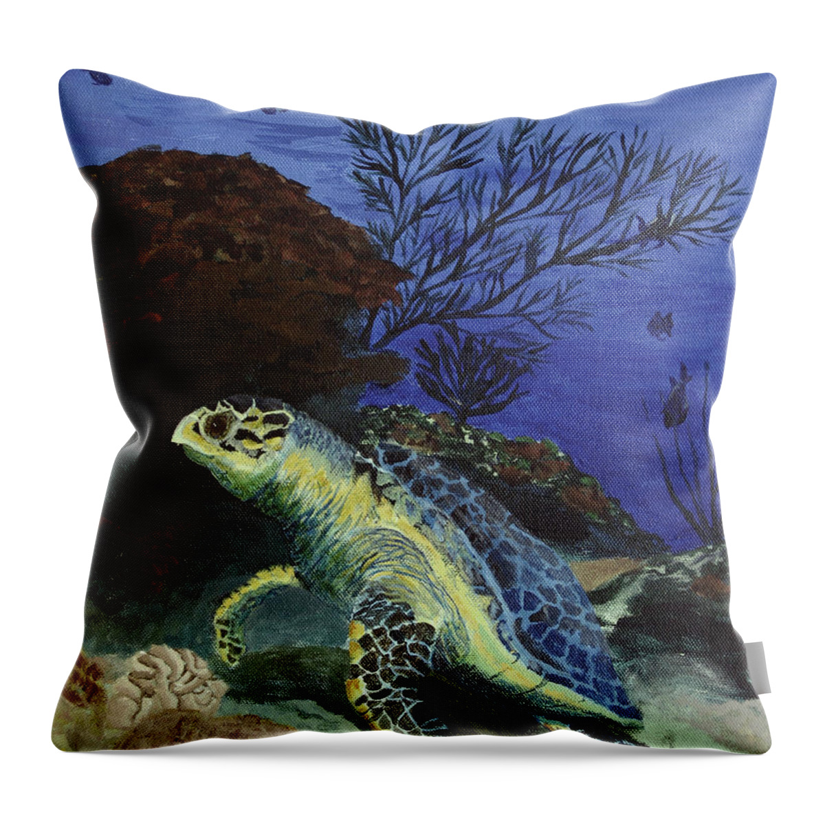 Hawkbill Throw Pillow featuring the painting The Newcomer by Megan Collins
