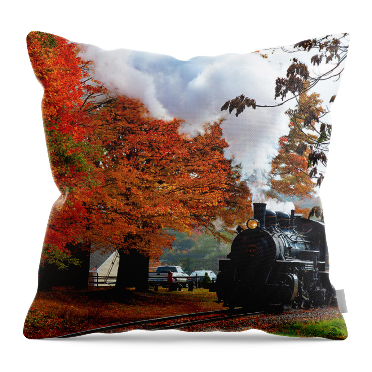 Essex Steam Train Throw Pillow featuring the photograph The Number 40 steam train in Essex CT by Jeff Folger