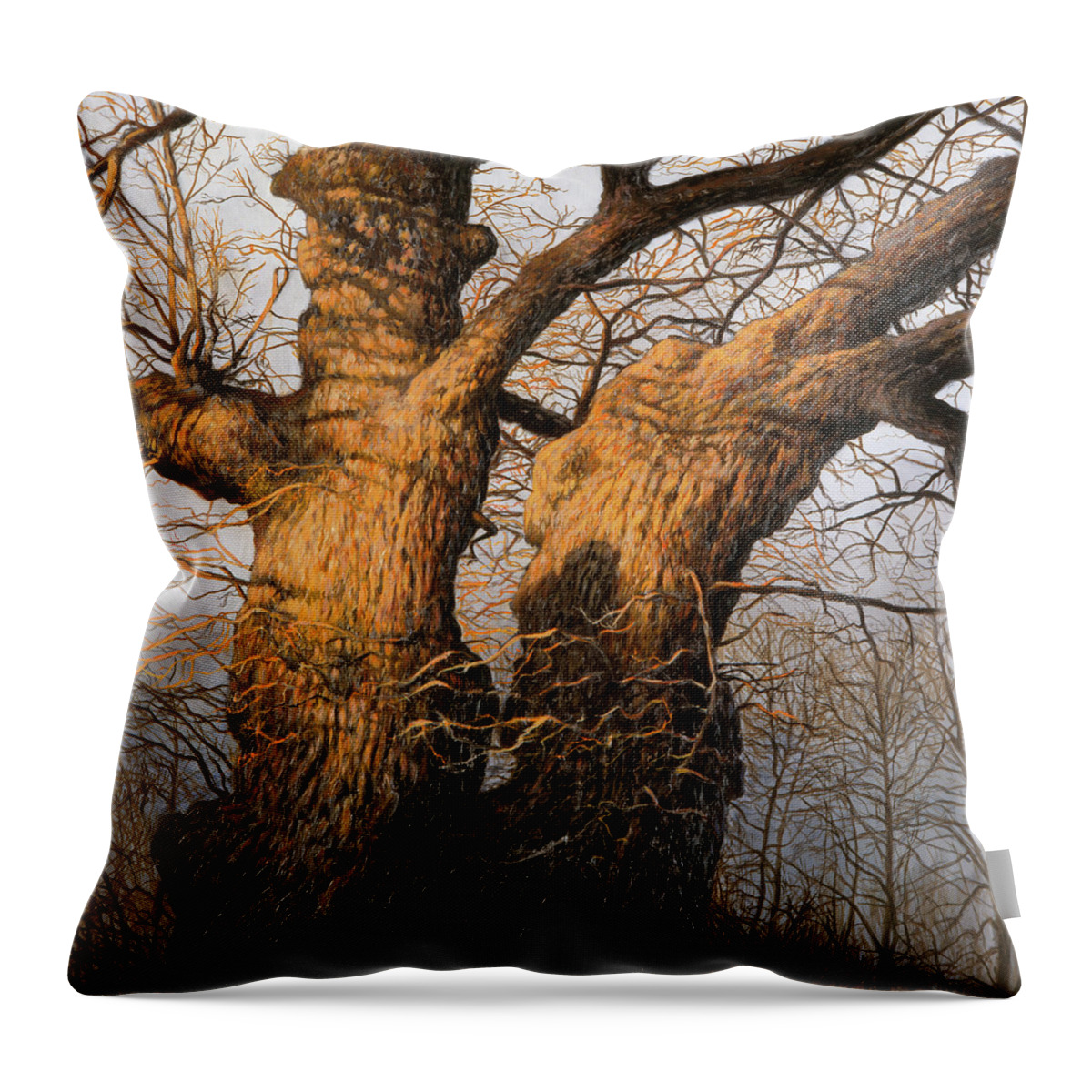 Hans Egil Saele Throw Pillow featuring the painting The Old Oak by Hans Egil Saele