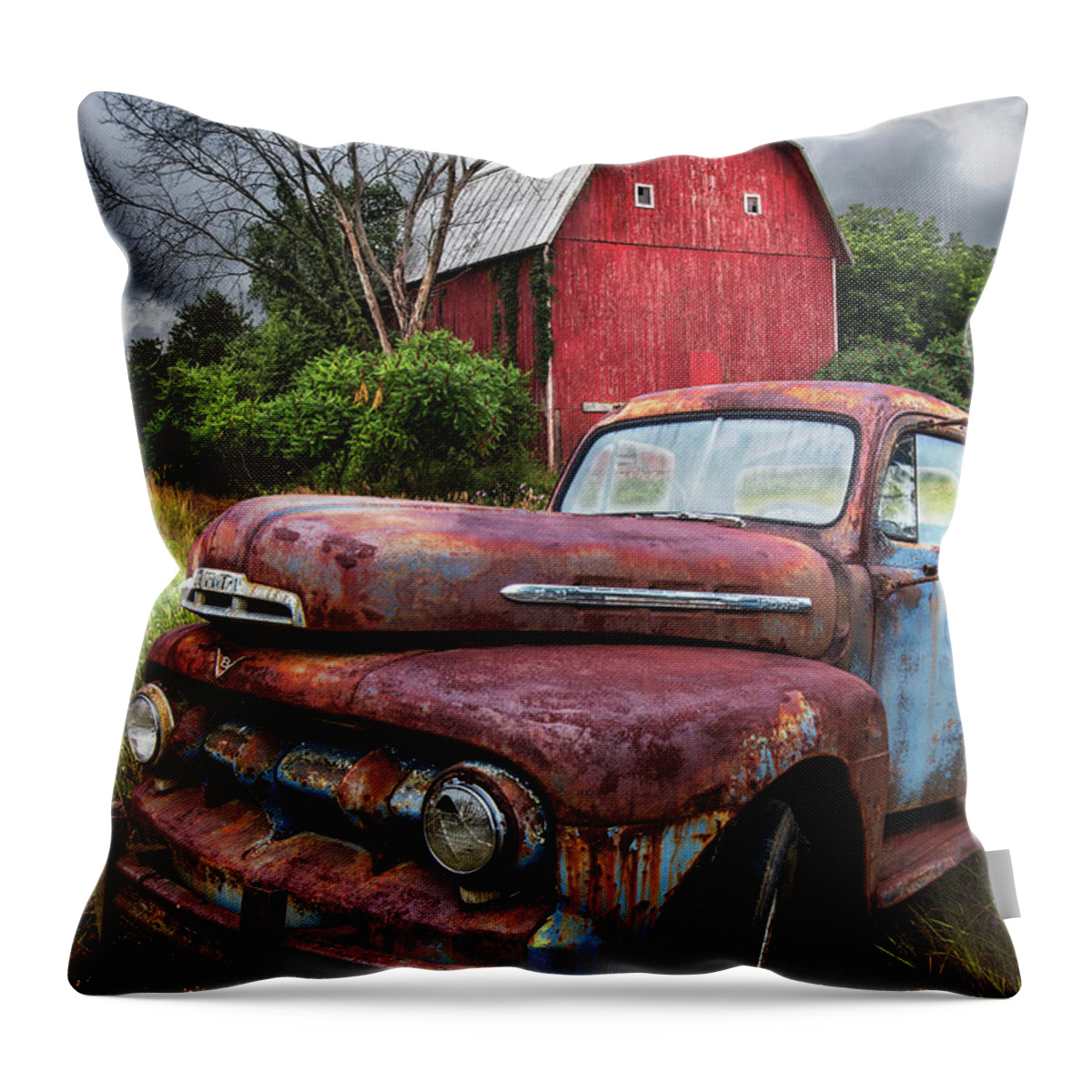 1940 Throw Pillow featuring the photograph The Old Red Barn Truck by Debra and Dave Vanderlaan