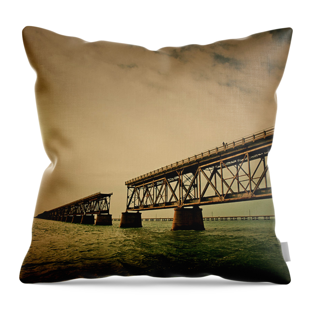 Built Structure Throw Pillow featuring the photograph The Original Bahia Honda Bridge by Thepalmer