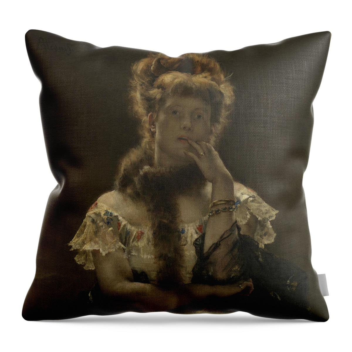 19th Century Art Throw Pillow featuring the painting The Parisian Sphinx by Alfred Stevens